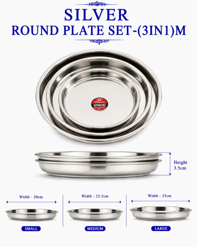 SILVER ROUND PLATE SET (3IN 1) M